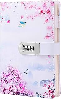 Journal en cuir avec serrure, journal intime à motif exquis, carnet d'écriture rechargeable