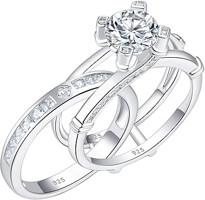 Blongmei ensemble de bagues de fiançailles pour femmes en argent sterling 925 rond