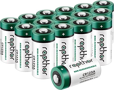 Batterie au lithium rapthor 3v cr123a, pile cr123a haute performance 1650mah, protégée ptc