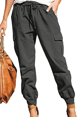 Pantalon cargo décontracté ample à taille longue avec cordon de serrage pour femme