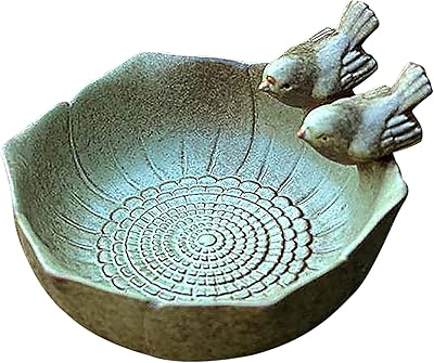 Bol de bain d'oiseaux en céramique vintage bol céramique support nourriture pour oiseaux