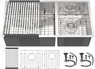 Évier de cuisine krina à double cuve en acier inoxydable, double cuve 33"