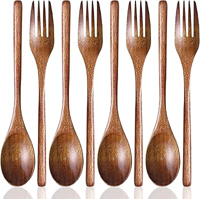Ensemble de 8 cuillères à soupe et fourchettes en bois, ensemble de cuillères