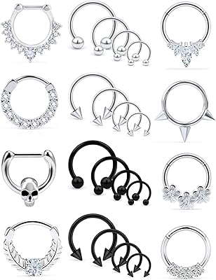 Anneaux de septum de nez à charnière 16g, anneaux de perçage corporel