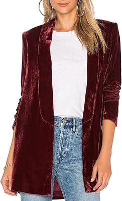 Veste en velours à manches longues pour femme, couleur unie, ouverte sur le devant,