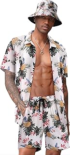 Ensemble 2 pièces chemise et short hawaïens à motif floral pour hommes