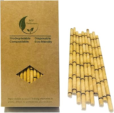 Pailles en papier de bambou jaune pour remplacer les pailles en plastique, paquet