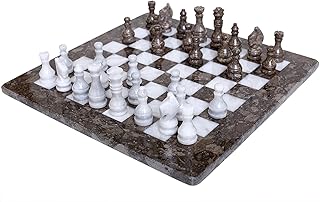 Jeu d'échecs de championnat staunton en marbre gris océan et blanc radicaln fabriqué