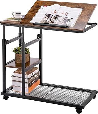 Table d'appoint réglable en forme de c royalpolar avec roulettes et étagères