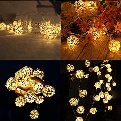 40 pièces 5m led guirlandes lumineuses boule de rotin lumières jardin