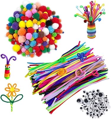 Kit de fournitures d'artisanat, 500 pièces de cure-pipes artisanaux pour enfants comprenant 100 pièces de tiges de chenille, 250 pièces de pompons et 150 pièces multi-tailles. Diaytar Sénégal : Innovation, diversité et accessibilité