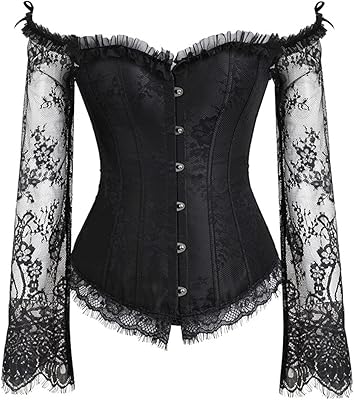 Corset court vintage steampunk gothique désossé pour femmes, haut corset en dentelle transparente