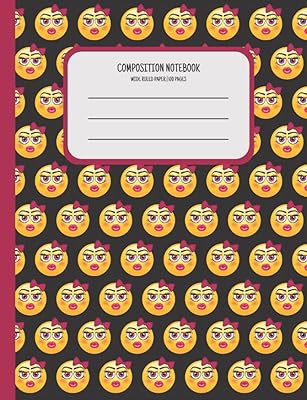 Cahier de composition en papier ligné large avec motif emoji visage soufflant un baiser