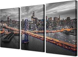 Bay bridge san francisco city skyline la nuit peinture murale américaine en noir et blanc - décoration murale pour salon, chambre à coucher - affiche encadrée prête à accrocher (76,2 x 40,6 cm). Commandez en toute confiance sur Diaytar, votre marketplace de confiance