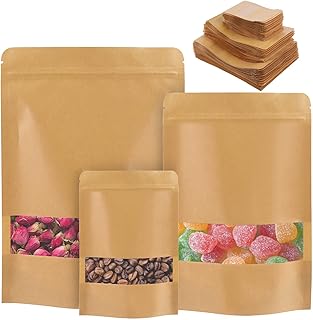 Rostark 50pcs 18 x 26 cm sacs kraft stand up avec fenêtre