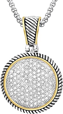 Uny jewel jewelry faites une déclaration avec notre pendentif rond en fil de câble torsadé bicolore avec strass pavé, chaîne de 2 mm, extension de 45 cm + 5 cm, métal, sans pierre précieuse. Shopping en ligne au Sénégal ? Pensez Diaytar !