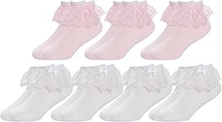 7 paires de chaussettes à volants pour filles blanches en dentelle