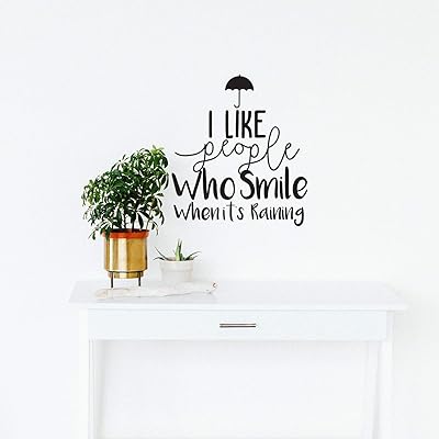 Autocollant mural en vinyle - j'aime les gens qui sourient quand il pleut - 20\" x 17.7\" - citation de vie de motivation positive pour la maison, l'appartement, la chambre à coucher, le salon, le bureau, le lieu de travail, la salle de classe, l'école, décoration. Diaytar : Quand qualité rime avec économie
