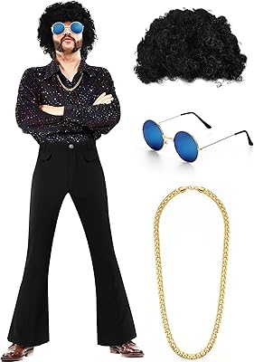 Ensemble de costumes disco comprenant une chemise brillante disco pour hommes, un pantalon