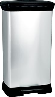 Poubelle rectangulaire à pédale curver, polypropylène, design métal, capacité 50 litres, métal 50