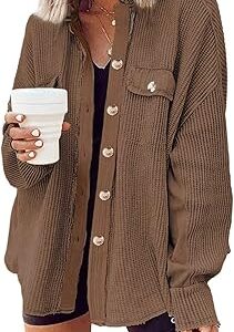 Veste chemise boyfriend tricotée pour femme, boutonnée, ample, manches longues, poche, veste. Diaytar : Le discount nouvelle génération au Sénégal