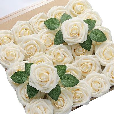 Fleurs artificielles zufeng, 25 roses artificielles en mousse avec tiges pour banquet