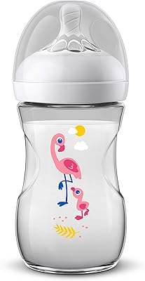 Biberon philips natural nipple 2.0 - avent, imprimé flamant rose, 260 ml, 1