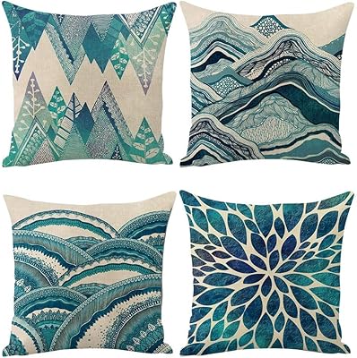 Lot de 4 housses de coussin décoratives motif océan bohème en coton