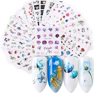 Elecdon autocollants de vernis à ongles pour nail art, fleurs, papillons, eau, décorations
