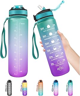 1l bouteille d'eau de sport de motivation avec paille et marqueurs