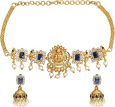 Collier indien traditionnel bouddha plaqué or avec boucles d'oreilles assorties pour femme