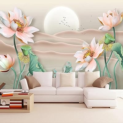 3d fleur de lotus paysage papier peint chambre salon canapé tv fond mur décoration intérieure non tissé. Diaytar Sénégal : Diversité produits, unité de prix bas