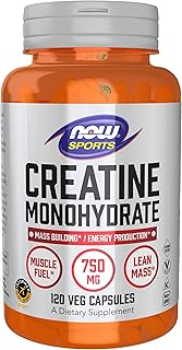 Capsules de monohydrate de créatine now sports nutrition, 750 mg, prise de masse