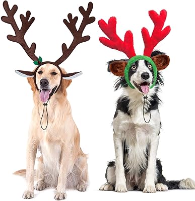Bandeau côtelé de noël touremfy avec oreilles pour chiens de taille moyenne