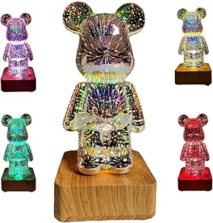 Lampe de nuit au design de feu d'artifice 3d en forme d'ours coloré