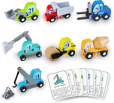Ensemble de jouets de camion en bois 7 pièces véhicules de construction