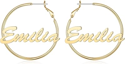 Boucles d'oreilles créoles avec nom personnalisé pour femmes, plaqué or 14 carats, hypoallergéniques