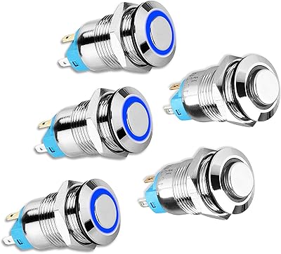 Linkstyle 5 pièces 12v 24v 12mm interrupteur à bouton-poussoir de verrouillage marche-arrêt