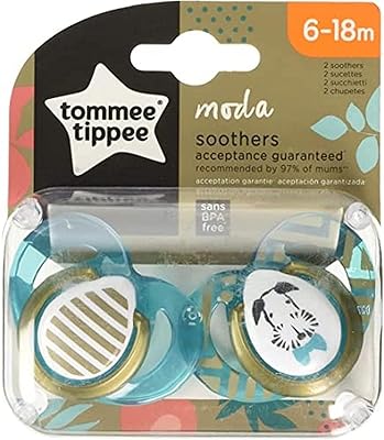 Sucette tommee tippee moda, conception orthodontique asymétrique, sac en silicone sans bpa, boîte