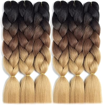 Extensions de cheveux synthétiques tressées ombrées rn beauty, 6 pièces 24 pouces