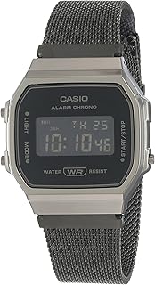 Montre numérique classique pour femme avec cadran noir et bracelet en maille d'acier