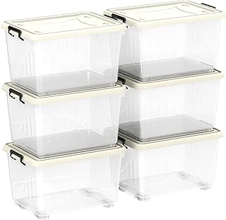 Cosmoplast 33 litres, bac de rangement en plastique transparent avec roulettes et couvercle