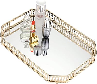 Plateau à parfum, plateau miroir, plateau de courtoisie avec métal rectangulaire pour commode