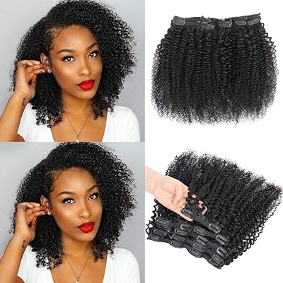 Extensions de cheveux humains bouclés à clips crépus pour femmes noires, extensions