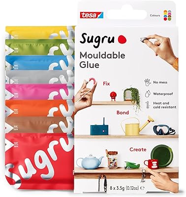 Colle malléable multi-usages sugro i000950 pour colle et loisirs créatifs, rouge, bleu, jaune