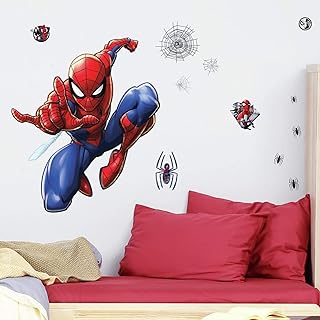 Stickers muraux à décoller et à coller roommates avec motif spider-man, bleu, rouge