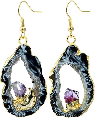 Boucles d'oreilles sunyik en cristal de pierres précieuses naturelles avec géode de quartz druzy pour femmes, pierre. Commandez malin, vivez mieux avec Diaytar