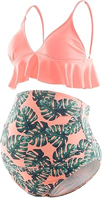 Ensemble bikini deux pièces bhome pour femme enceinte, taille haute et volants