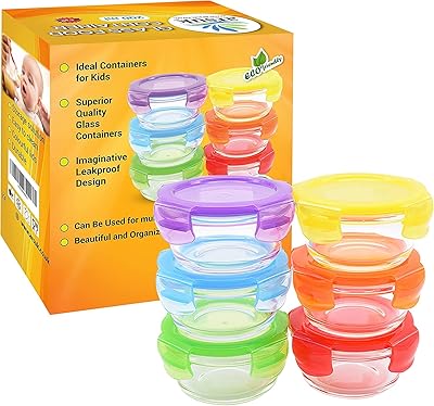 Arsek tupperware petits récipients de conservation en verre pour aliments pour bébés - récipients à collations pour les tout-petits - petites boîtes de congélation pour la préparation des aliments | 6 x 200 ml - couvercles hermétiques colorés. Le e-commerce qui respecte votre pouvoir d'achat : Diaytar
