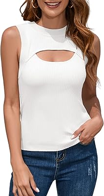 Pull en tricot à col rond pour femme, sans manches, découpé sur le devant,